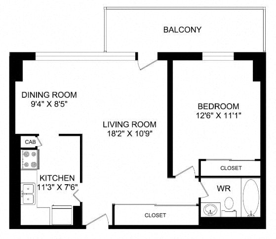 Floor plan layout diagram for 1J